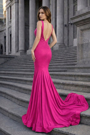 Mermaid Deep V-Neck Beaded Satin Long Prom Dress - KISSPROM PROM DRESSES