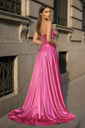 Mermaid Evening Gown Sexy Dress Prom Court Train Sleeveless Strapless Satin with Slit Pure Color - KISSPROM PROM DRESSES