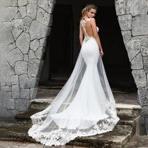 Mermaid Illusion Lace Appliqued Wedding Dress - KissProm