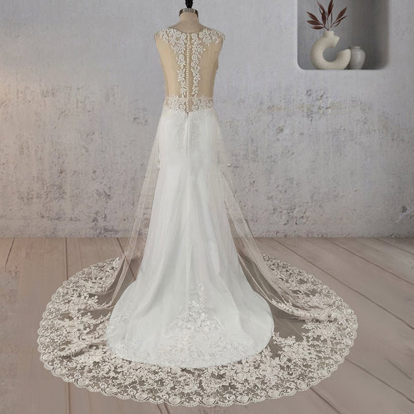 Mermaid Illusion Lace Appliqued Wedding Dress - KissProm