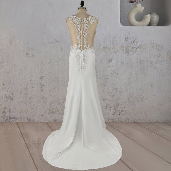 Mermaid Illusion Lace Appliqued Wedding Dress - KissProm