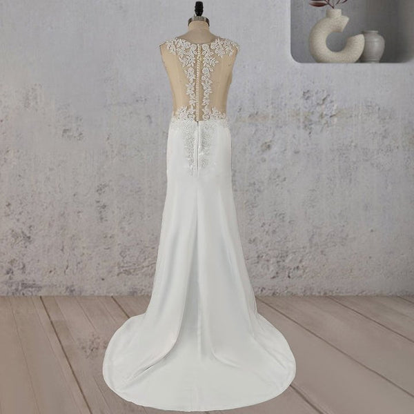 Mermaid Illusion Lace Appliqued Wedding Dress - KissProm