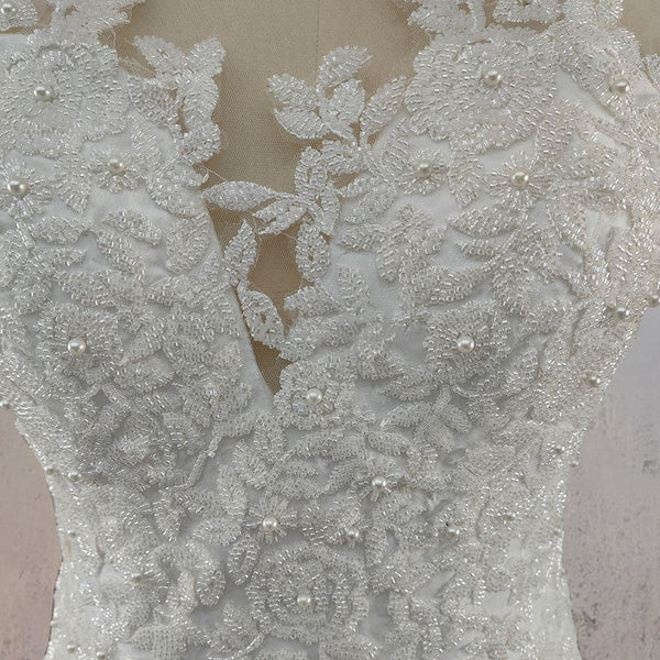 Mermaid Illusion Lace Appliqued Wedding Dress - KissProm
