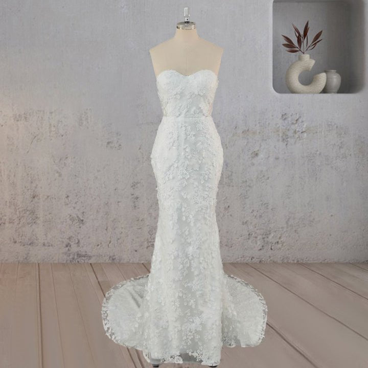 Mermaid Lace Blossom Low Back Wedding Dress - KissProm
