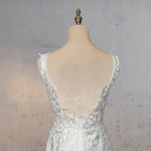 Mermaid Lace Illusion V Neck Sleeveless Backless Wedding Dress - KissProm