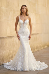 Mermaid Lace White Wedding Dresses Spaghetti Straps