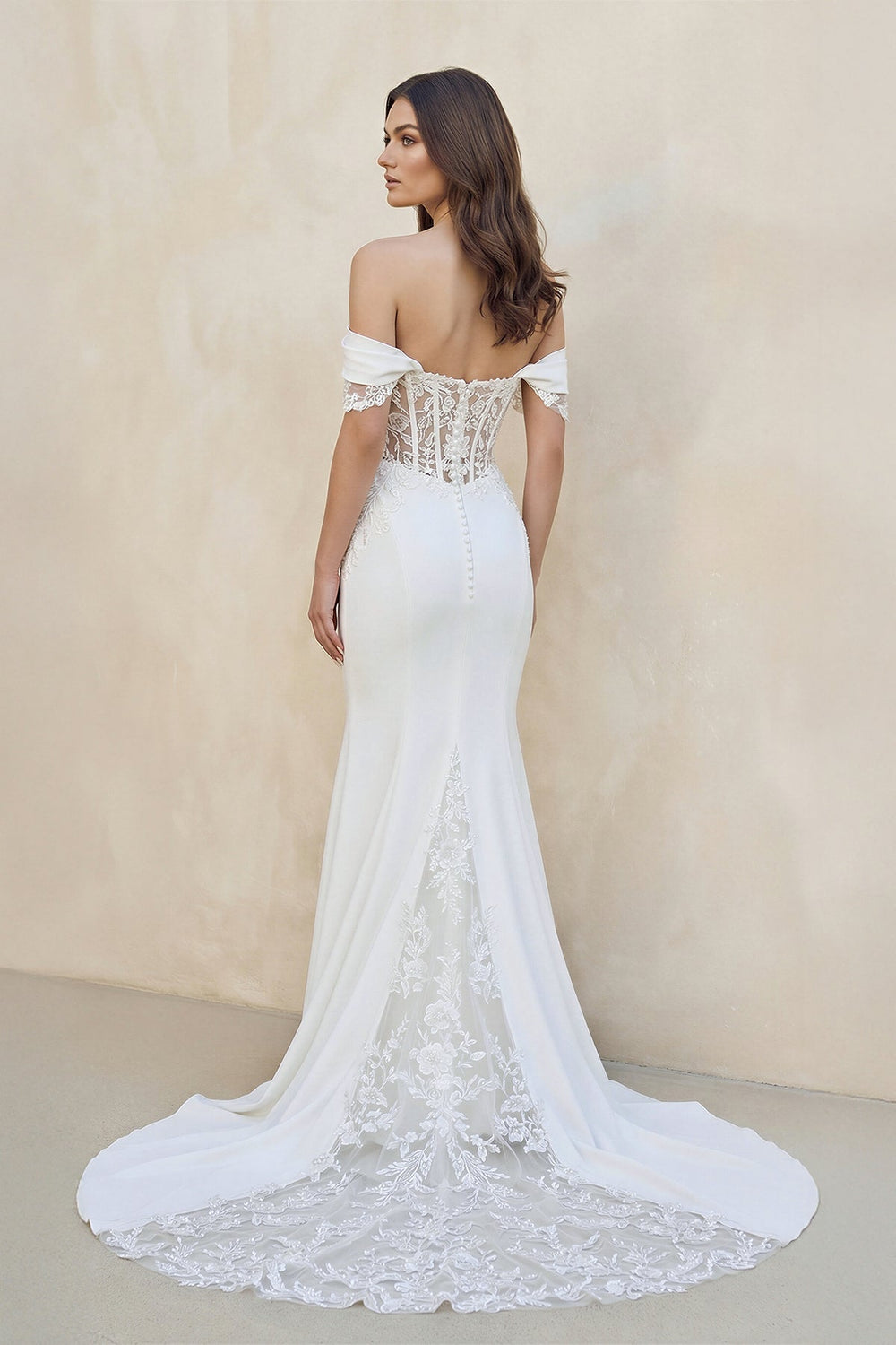 Mermaid Lace Off The Shoulder Wedding Dress in White - KissProm Wedding Dresses