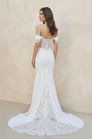 Mermaid Lace Off The Shoulder Wedding Dress in White - KissProm Wedding Dresses