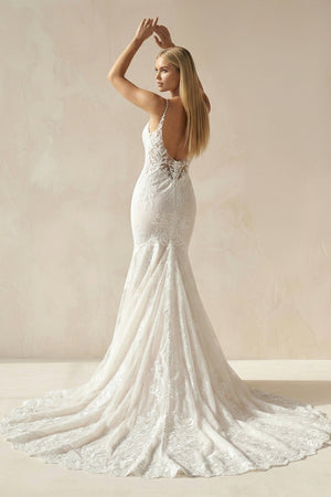 Mermaid Lace Spaghetti Straps Wedding Dress - KissProm Wedding Dresses