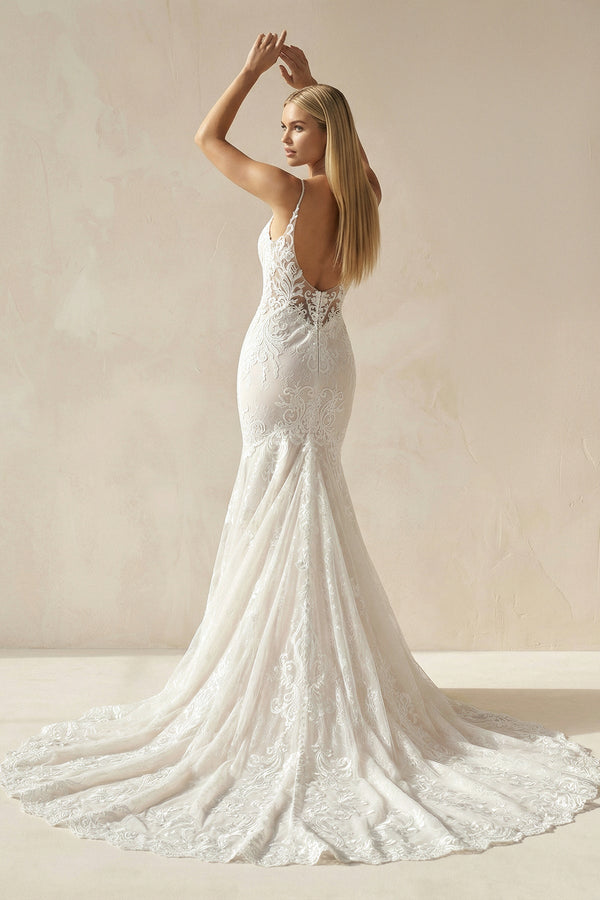 Mermaid Lace Spaghetti Straps Wedding Dress - KissProm Wedding Dresses