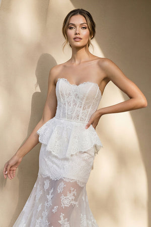 Mermaid Lace Strapless Wedding Dress in Ivory - KissProm Wedding Dresses