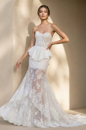 Mermaid Lace Strapless Wedding Dress in Ivory - KissProm Wedding Dresses