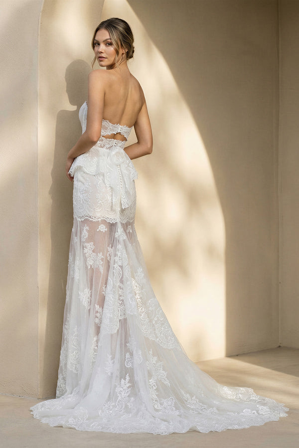 Mermaid Lace Strapless Wedding Dress in Ivory - KissProm Wedding Dresses