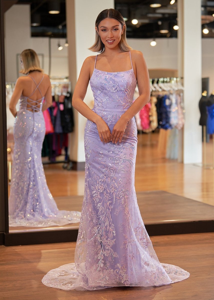 Sylvia Lilac Mermaid Scoop Lace Prom Dress with Lace-up Open back