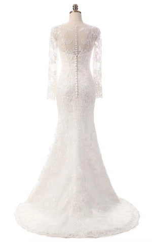 Mermaid Long Sleeve Lace Dress With Embroideries Illusion