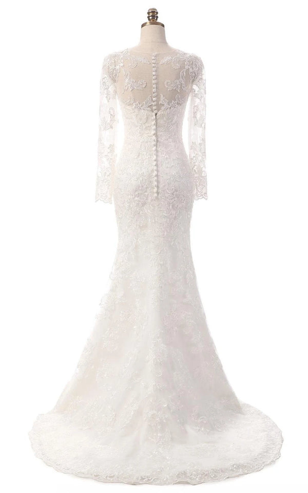 Mermaid Long Sleeve Lace Dress With Embroideries Illusion