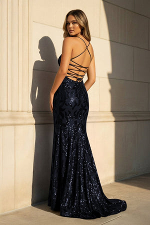 Mermaid One Shoulder Royal Blue Long Prom Dress with Criss Cross Back - KissProm