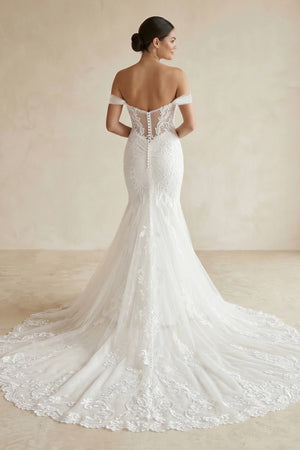 White Long Tulle Mermaid Wedding Dress with Lace Appliques – Wedding Dresses by KissProm | Available at KissProm