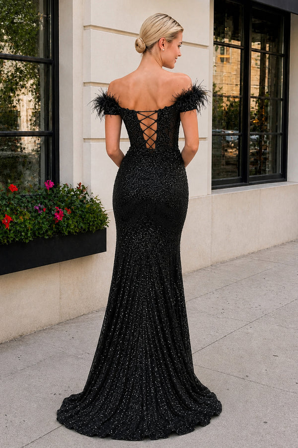 Mermaid Off the Shoulder Sequin Lace Prom Dress-KissProm
