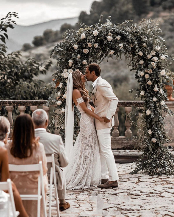 Mermaid Off-the-Shoulder Backless Ivory Lace Beach Wedding Dresses