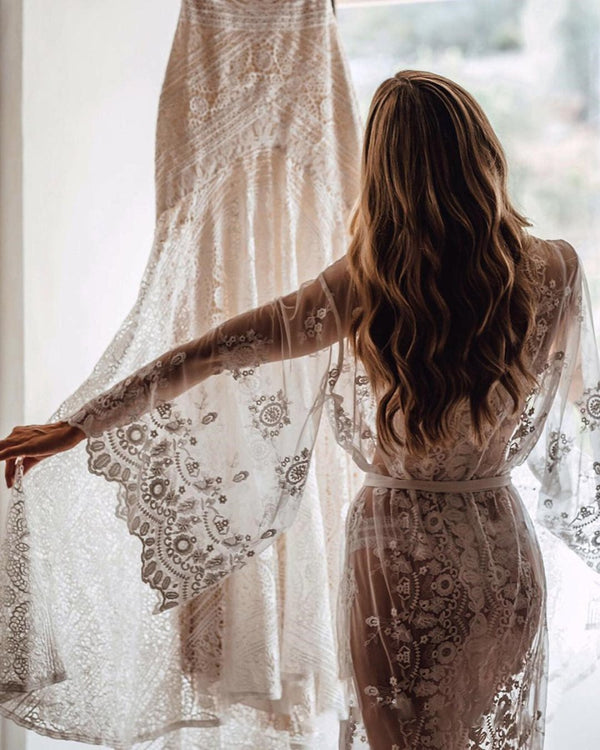 Mermaid Off-the-Shoulder Backless Ivory Lace Beach Wedding Dresses