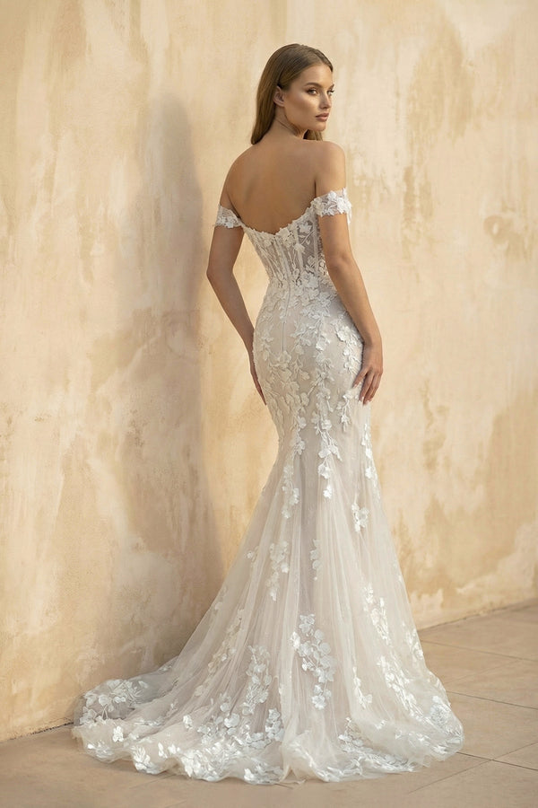 Mermaid Off - The - Shoulder Sleeveless Lace Wedding Dresses  – Wedding Dresses by KissProm | Available at KissProm