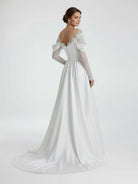 Mermaid Off - the - Shoulder Satin Lace Wedding Dress - KissProm