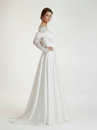 Mermaid Off - the - Shoulder Satin Lace Wedding Dress - KissProm