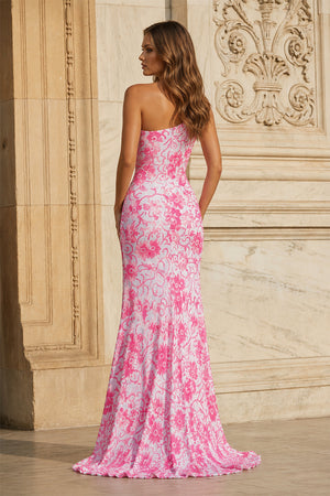 Mermaid One Shoulder Sequin Appliques Long Prom Dresses with Slit-KissProm