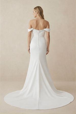 Mermaid Pearls Off - the - Shoulder Wedding Dress in White - KissProm Wedding Dresses