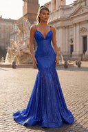 Mermaid Orange Spaghetti Straps Sequins Prom Dress - KISSPROM PROM DRESSES