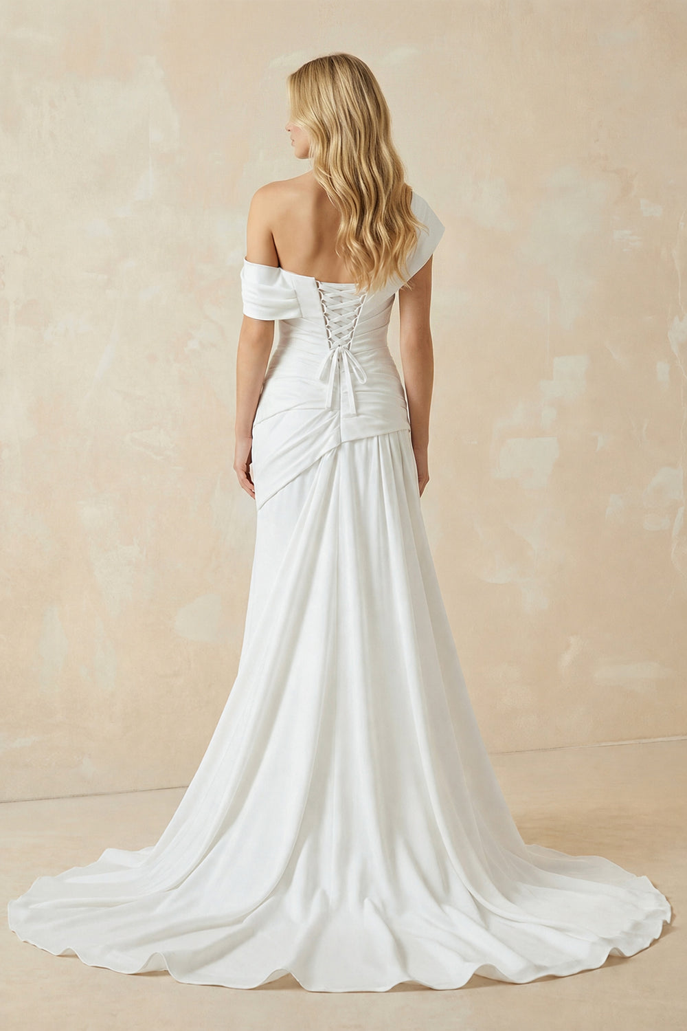 Mermaid Ruched Off - Shoulder Beauty Wedding Dress with Train – Wedding Dresses by KissProm | Available at KissProm