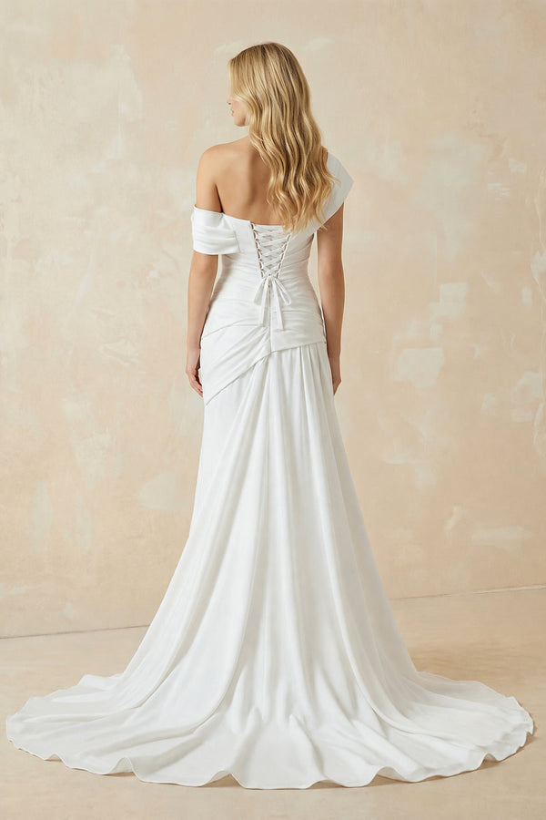 Mermaid Ruched Off - Shoulder Beauty Wedding Dress with Train – Wedding Dresses by KissProm | Available at KissProm