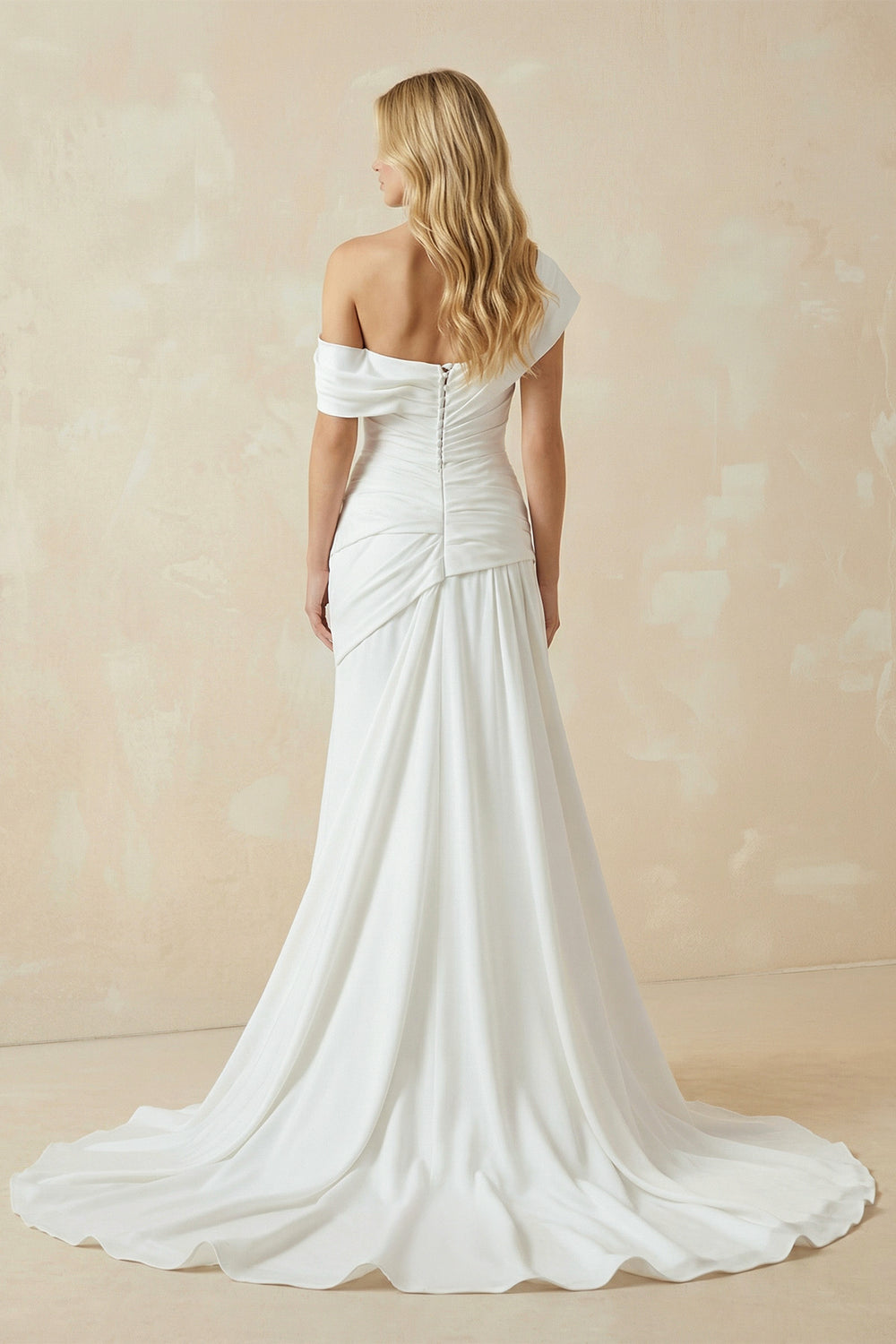 Mermaid Ruched Off - Shoulder Beauty Wedding Dress with Train – Wedding Dresses by KissProm | Available at KissProm