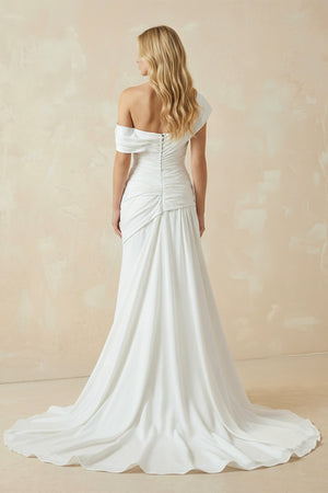 Mermaid Ruched Off - Shoulder Beauty Wedding Dress with Train – Wedding Dresses by KissProm | Available at KissProm