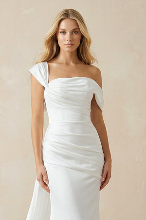 Mermaid Ruched Off - Shoulder Beauty Wedding Dress with Train – Wedding Dresses by KissProm | Available at KissProm