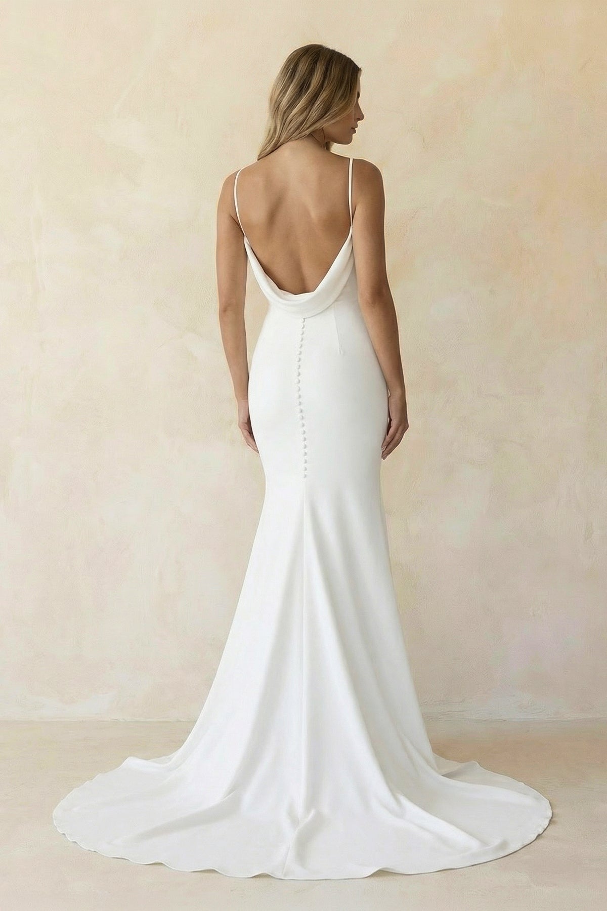 Elegant Mermaid V-Neck Elastic Satin Long Wedding Dresses, Diamond White / 18 Elegant Mermaid V-Neck Elastic Satin Long Wedding Dresses, Diamond White / 18