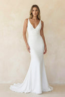 Elegant Mermaid V-Neck Elastic Satin Long Wedding Dresses – Wedding Dress by Kissprom | Available at KissProm