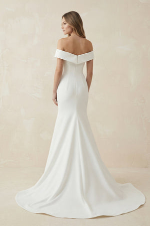 Mermaid Satin Off The Shoulder Wedding Dress in White - KissProm Wedding Dresses