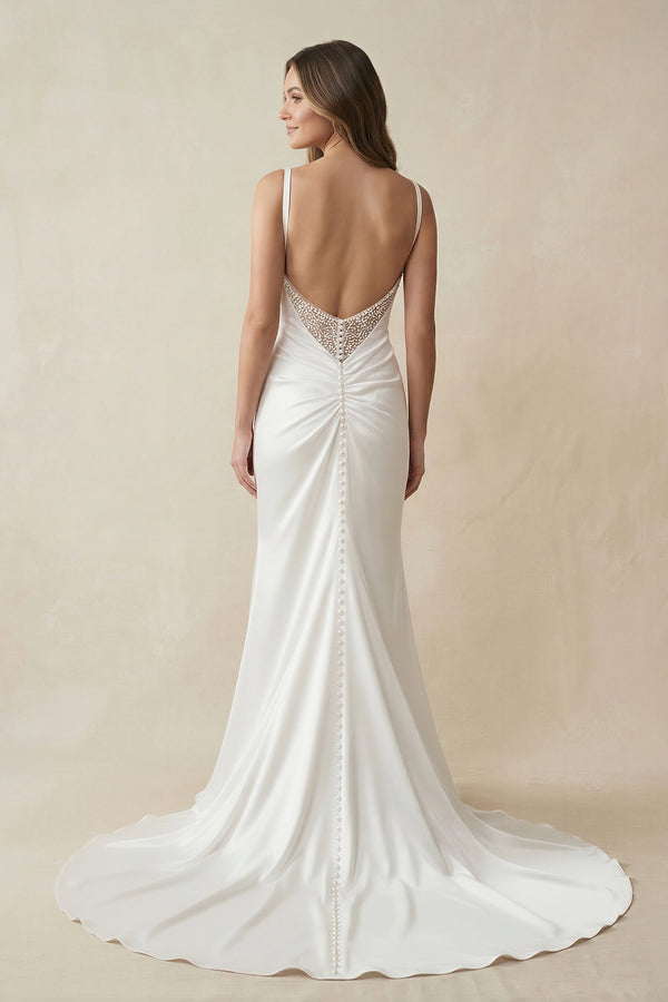 Charming Mermaid Cowl Neck Satin Wedding Dress with Slit – Wedding Dresses by KissProm | Available at KissProm