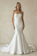 White Strapless Satin Long Mermaid Wedding Dress – Wedding Dresses by KissProm | Available at KissProm