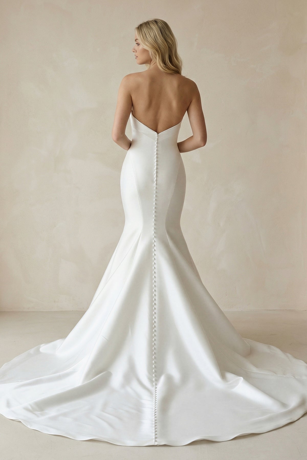 KissProm White Strapless Satin Long Mermaid Wedding Dress, Diamond White / 4