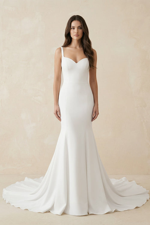 Mermaid Satin Sweetheart Wedding Dress in White - KissProm Wedding Dresses