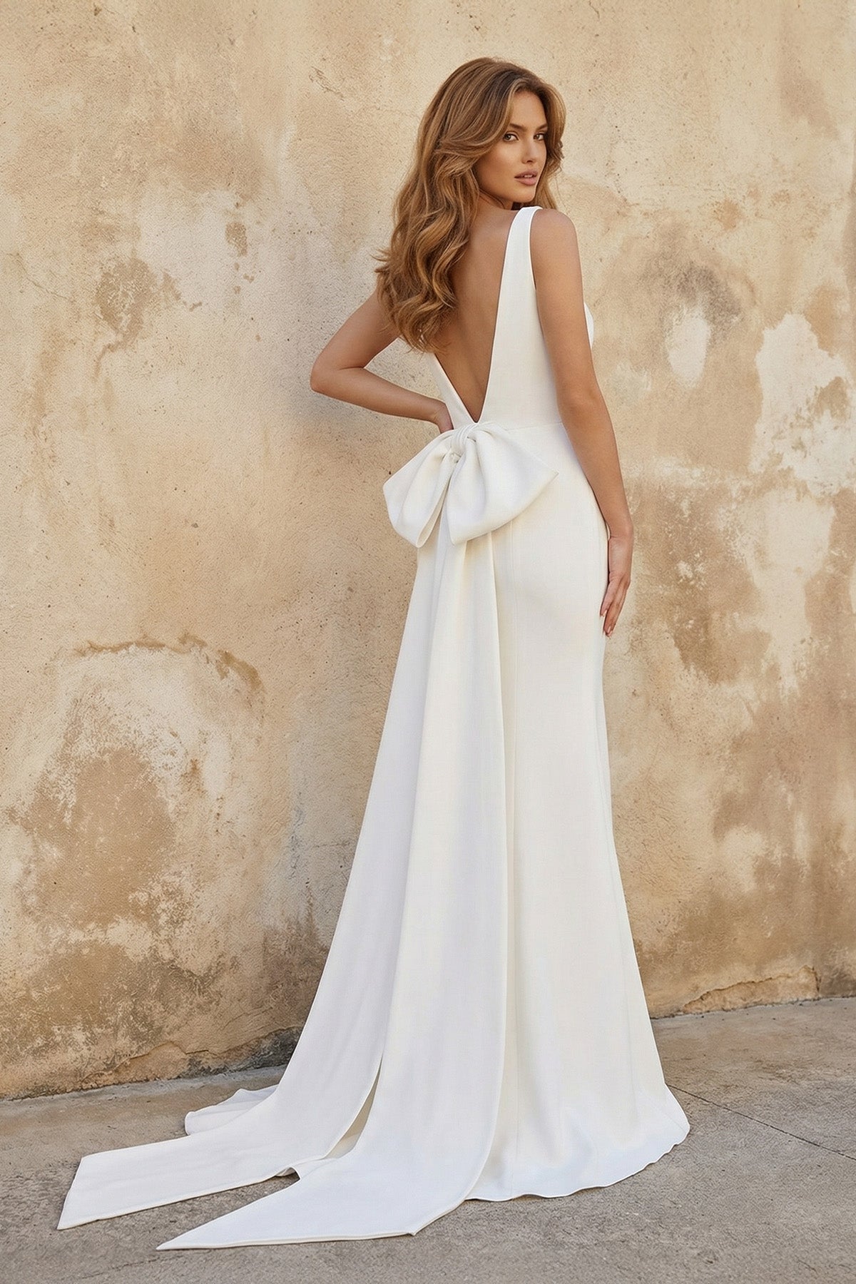 Simple Sleeveless Mermaid Wedding Dress With Sexy Bow