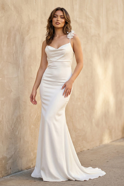 Mermaid Silk Like Satin Wedding Dresses With Flower(s)High Split