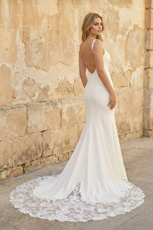Mermaid Satin Wedding Dress With Lace in Ivory - KissProm Wedding Dresses