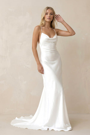 Mermaid Satin White Spaghetti Straps Wedding Dress - KissProm Wedding Dresses