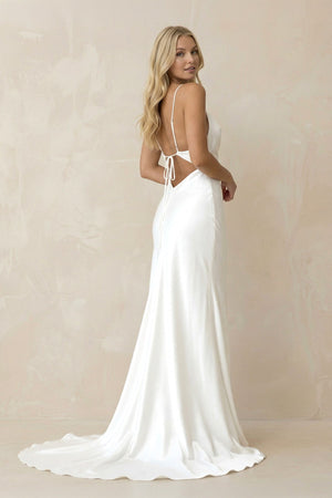 Mermaid Satin White Spaghetti Straps Wedding Dress - KissProm Wedding Dresses