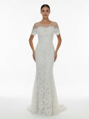 Mermaid Scoop Illusion Neck Floral Wedding Dress - KissProm
