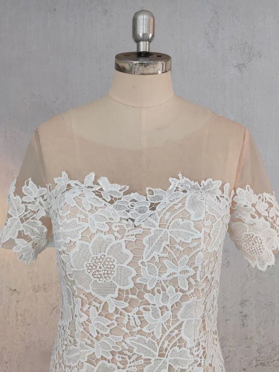 Mermaid Scoop Illusion Neck Floral Wedding Dress - KissProm